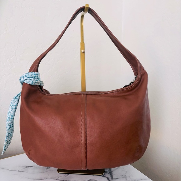 Coach Brown Hobo Bag with Blue Scarf Accent - Picture 6 of 11